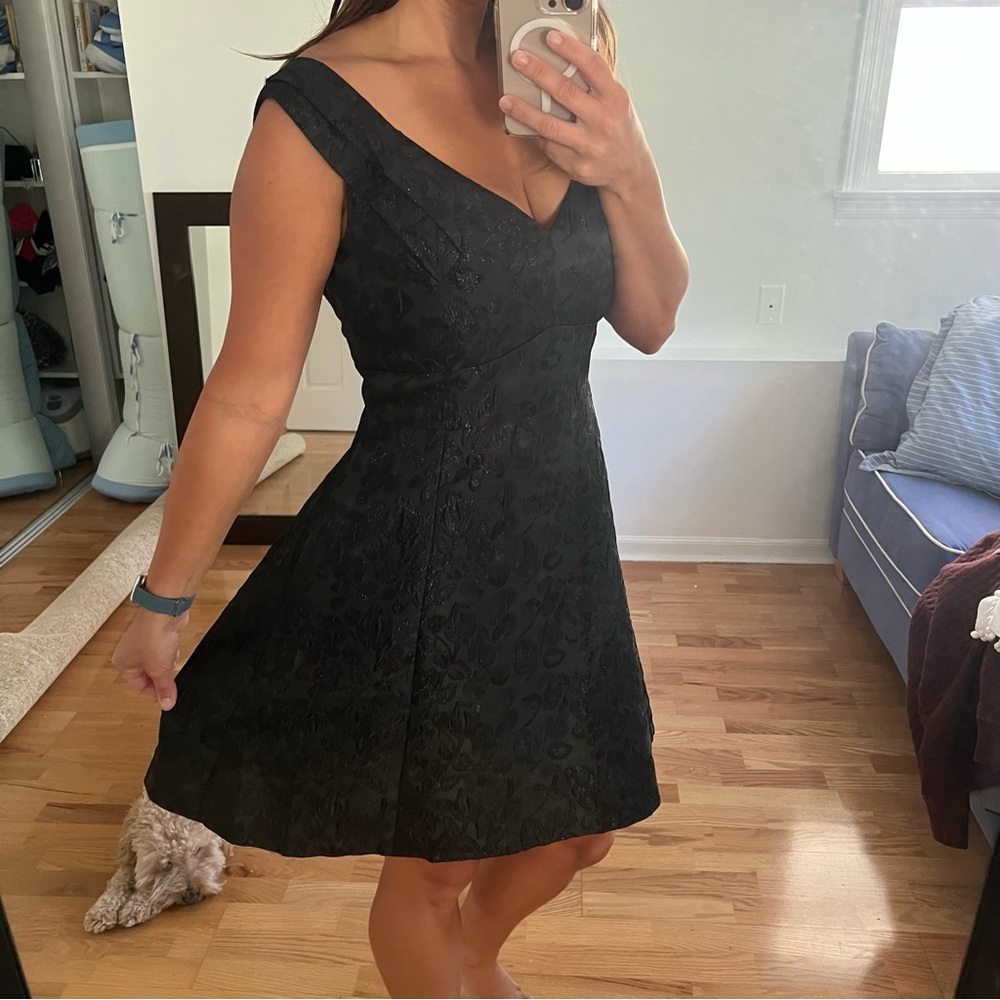 Kate spade metallic jacquard dress black 6 fit n flare